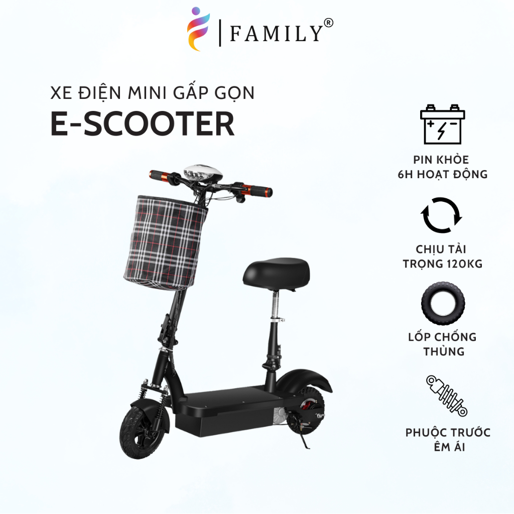 Xe điện mini gấp gọn E-Scooter, Bánh 8 inch, Tốc độ 35km/h, Dung lượng pin lớn, Động cơ khỏe.
