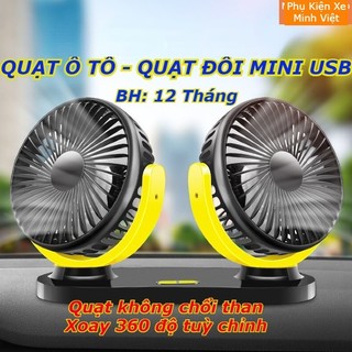 Quạt ô tô 12V-24V - Quạt đôi mini cao cấp cắm nguồn USB đa năng xoay 360 độ dùng trên ô tô văn phòng làm việc