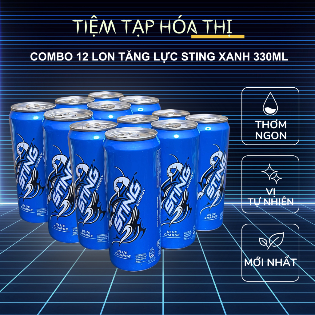 [Nửa Thùng] Combo 12 Lon Nước Uống Tăng Lực Sting Blue Màu Xanh Dương 330ml Sting Thơm Ngon Việt Quấ