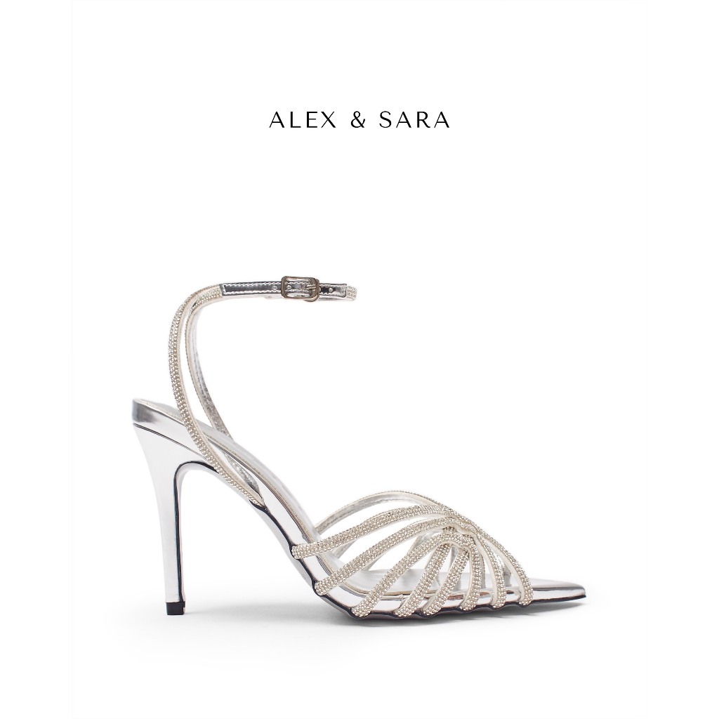 Giày Sandal cao gót mũi nhọn thiết kế quai đá đan xen cách điệu thời trang | ALEX & SARA - LT10