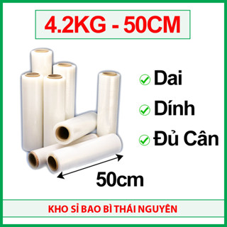 (Đủ Cân) Màng Chít PE Trắng 4.2Kg 50Cm, Lõi Mỏng, Dai, Dính - Màng Bọc Nilon, Màng Quấn Hàng, PE