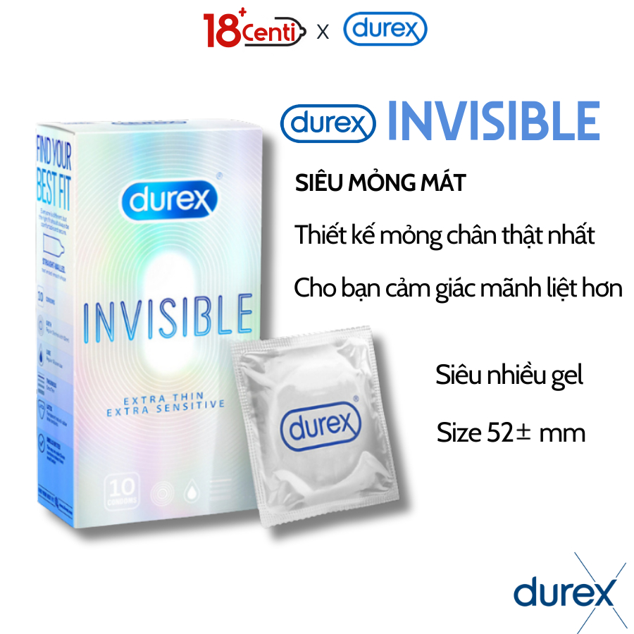 Bao cao su Durex Invisible siêu mỏng chân thật nhất hộp 10 bao