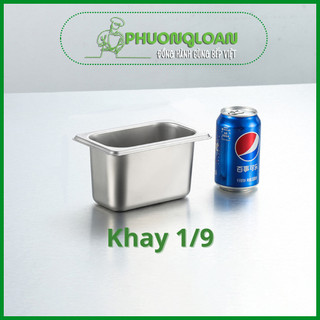 Khay đựng thực phẩm, đựng thạch Topping Inox 1/9 có nắp