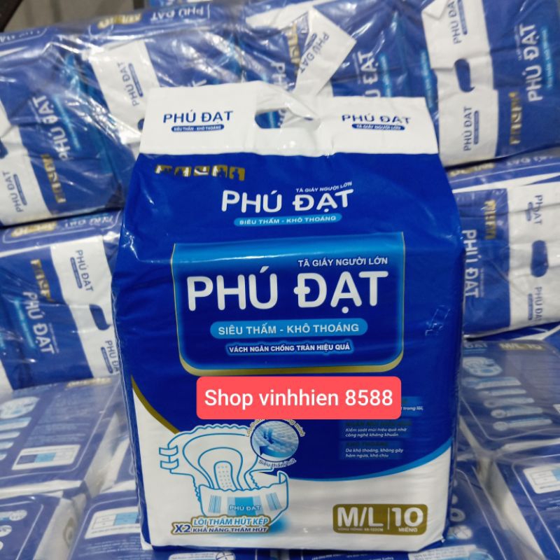Tã bỉm dán phú đạt ,dành cho người già,phụ nữ sau sinh( 1 gói 10 miếng từ 40-80kg)Có vách chống chào hai bên,kháng khuẩn