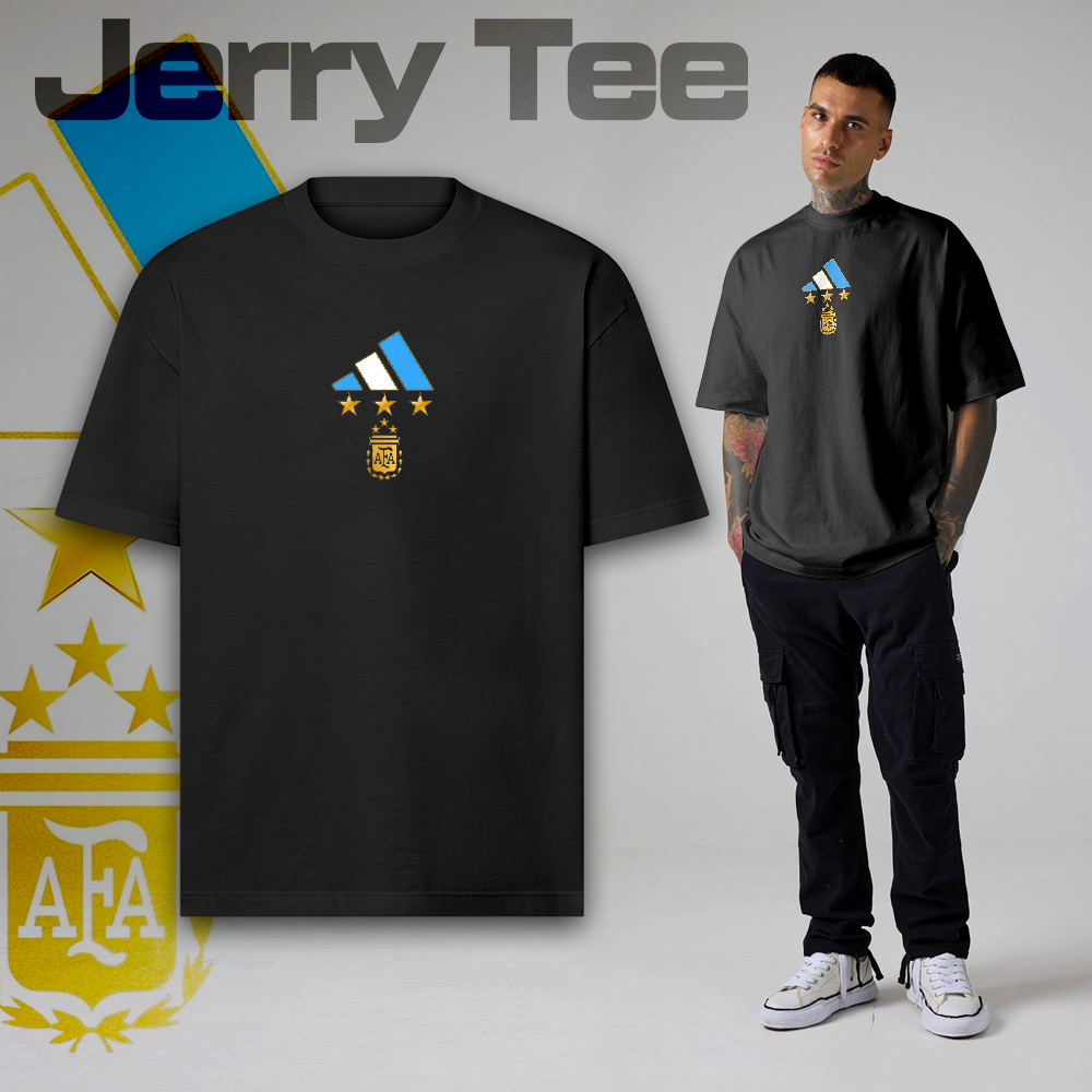 Áo thun A-di-das Argentina 3 Sao World Cup Jerry Tee phông thể thao nam nữ, áo bóng đá Messi