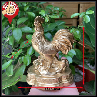 Tượng đá con gà trống trang trí phong thủy để bàn làm việc - Cao 12cm - Màu nhũ đồng