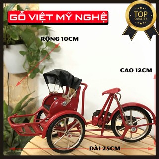 Mô hình xe xích lô sắt trang trí quà tặng đối tác bản sắc Việt Nam - Dài 25cm - Màu đỏ