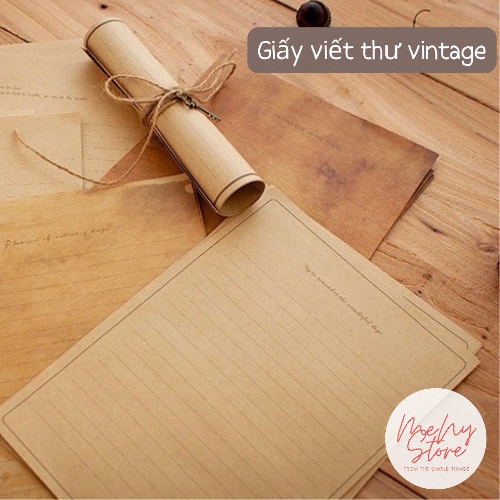 Giấy viết thư combo tập 5 tờ kraft vintage, làm thiệp và phụ kiện quà tặng DIY khổ A5