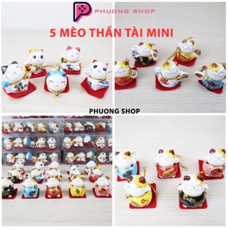 Bộ 5 Mèo Thần Tài Mini Bằng Gốm Sứ Mang Lại May Mắn - Ngũ Phúc Lâm Môn