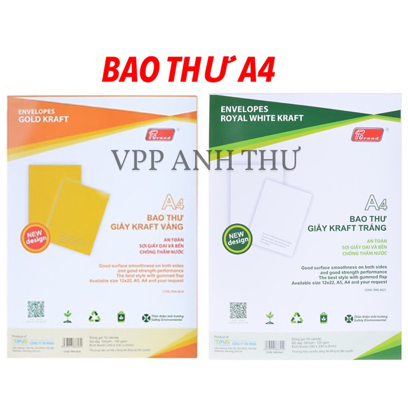 BAO THƯ VÀNG , TRẮNG A4 GRAND X/10c