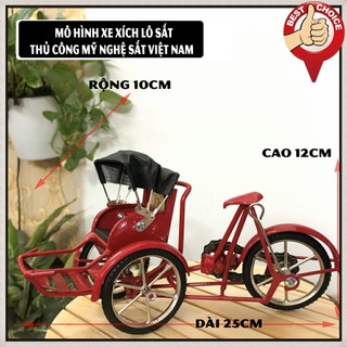 Mô Hình Xe Xích Lô Sắt - Size Lớn- Dài 25cm - Màu Sơn Đỏ - Sắt Không Gỉ - Mỹ Nghệ Sắt Việt Nam