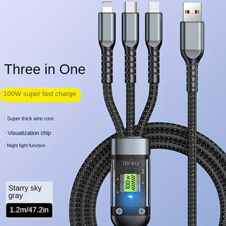 Dây sạc tự ngắt - dây cáp sạc dữ liệu 3 trong 1 micro usb type c 100w sạc nhanh 6a