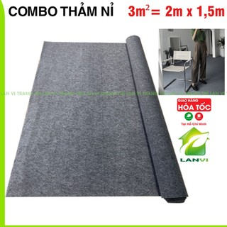 Thảm trải sàn nỉ (combo 3m²) thảm lót sàn nhà trải phòng decor nhà, Màu Xám, dày 3mm, khổ 2m x 1,5m