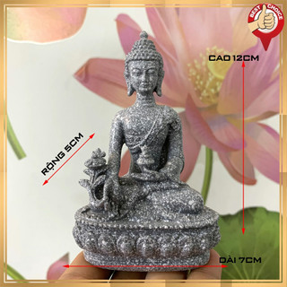 Tượng đá Phật Dược Sư Lưu Ly Quang ngồi tòa sen - Cao 12cm - Màu đá xám