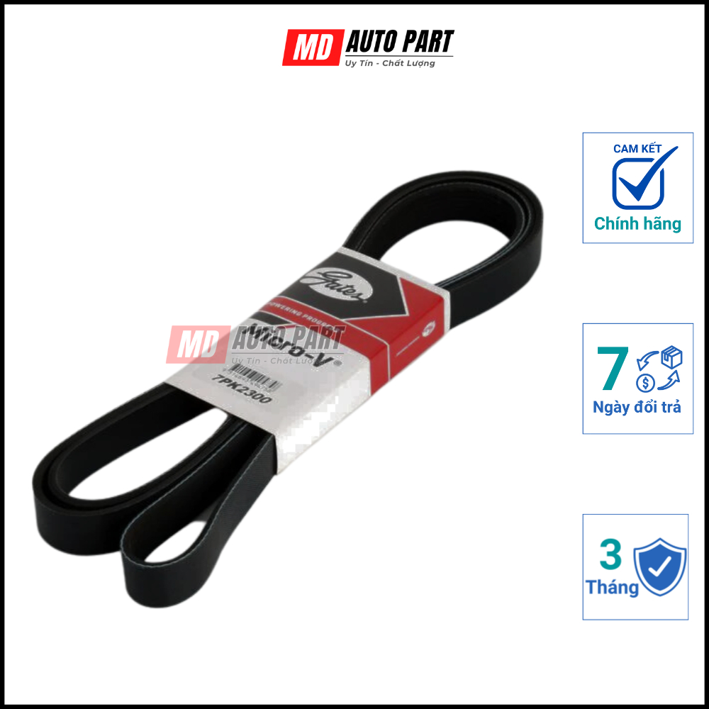 Dây Curoa Gates 7PK2300 Innova 2.0 2006 – 2021, Fortuner 2.7 2009 - 2021 chính hãng Gates