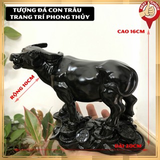[Tượng con trâu] Tượng đá trang trí phong thủy tượng con Trâu chiêu giữ tài lộc phong thuỷ cho gia chủ - Cao 16cm