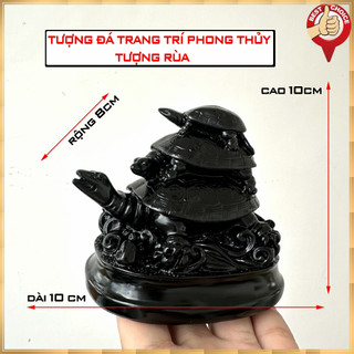 Tượng Đá Trang Trí Rùa Phong Thủy - Màu đen tuyền - Cao 10cm