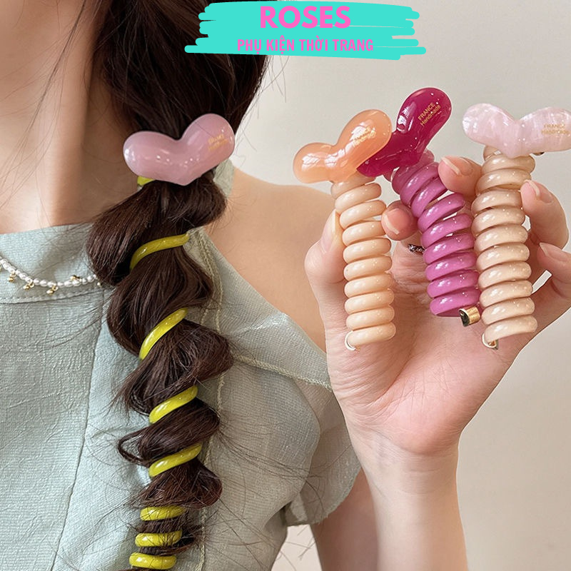 ROSES Dây buộc tóc xoắn ốc trái tim nhiều màu sắc Dây buộc tóc co giãn đuôi ngựa cho các cô gái đáng