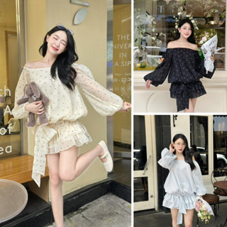 [TẶNG QUẦN  ] Bloom Dress Váy trễ vai dáng bí tay bồng dài bo chun hông Đầm thiết kế dự tiệc dây nơ eo