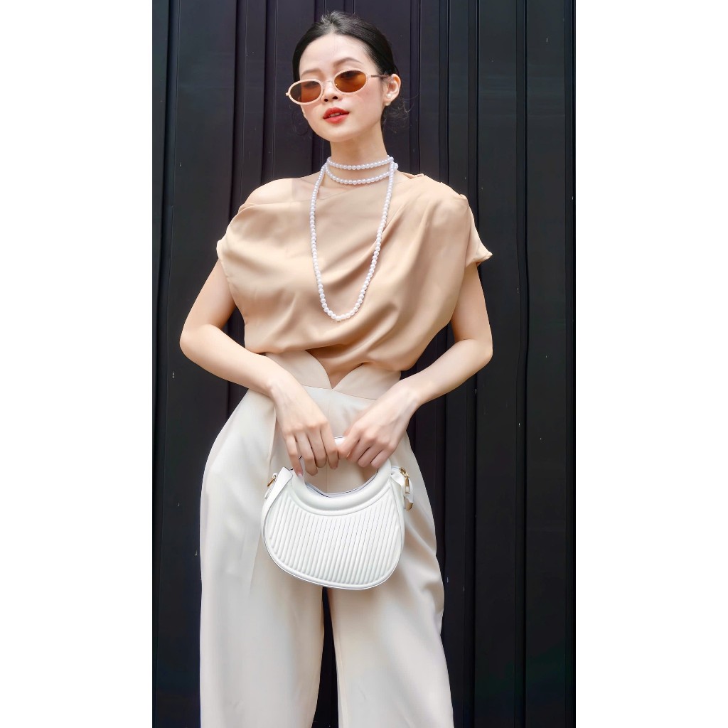 VELLE DESIGN Áo lụa cổ đổ Isa chất lụa nhung hongkong cao cấp