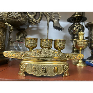 Bộ khay 5 chén bằng đồng nguyên chất , ly chén bằng đồng ,khay nước thờ đồ thờ bằng đồng