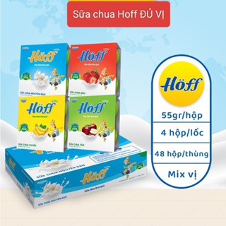 Sữa chua hoa quả trẻ em Hoff cho bé từ 6 tháng tuổi hỗ trợ tiêu hóa bổ sung lợi khuẩn 1 thùng (48 hộp x 55g)