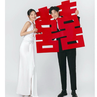  Chữ Hỷ vuông tròn đỏ size lớn 60-90cm dán tường vải dạ nỉ trang trí ĐÁM CƯỚI 