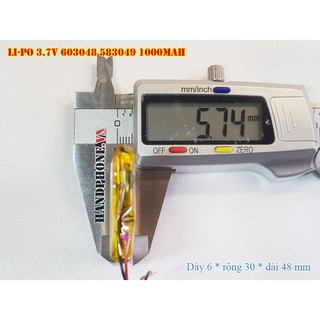 Pin Li-Po 3.7V 1000mAh 603048 603050 (Li-Polyme) cho Bộ đàm, Định vị GPS, Camera hành trình, cân điện tử. Pin dày 6mm