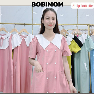 Đầm bầu phối cúc bọc thanh lịch dáng công sở qua gối