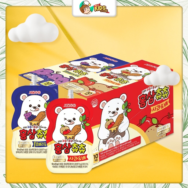 Nước Hồng Sâm Chuchu Nho - Việt quất, Táo - Lê (Chu Chu) Hàn Quốc Cho Bé gói 100ml