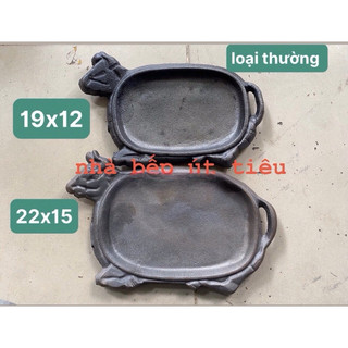 Chảo gang bò né làm bít tết loại thường có đế gỗ 2 size