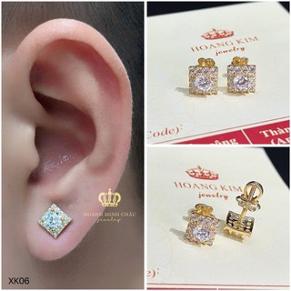Bông tai nam nữ bạc xi vàng 18K Hoàng Minh Châu Jewelry (XK06) - khuyên tai bạc XI VÀNG 18K