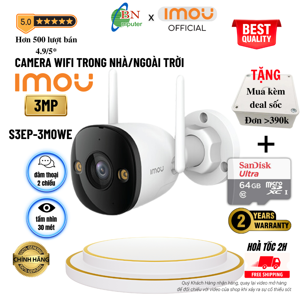 Camera wifi ngoài trời IMOU Full Color IPC-S3EP-3M0WE Bullet 3 3MP chính hãng