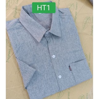 Áo sơ mi nam trung niên tay ngắn vạt ngang, form rộng chất đũi linen dày dặn, mát, thấm hút mồ hôi, không nhăn nhàu