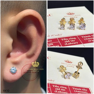 Bông tai nam nữ bạc xi vàng 18K Hoàng Minh Châu Jewelry (XK10) - khuyên tai bạc XI VÀNG 18K