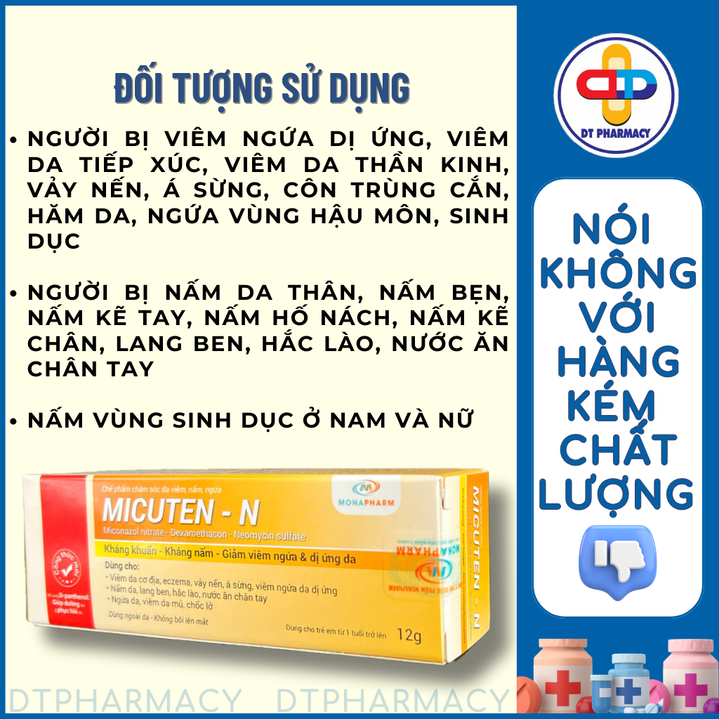 Kem Bôi Da Micuten-N, Kem Bôi Nấm Ngứa Hỗ Trợ Nấm Da Lang Ben Hắc Lào Vảy Nến Chốc Lở Nước Ăn Chân Tay 12g - DT PHARMACY