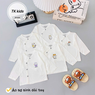 Combo 5 Áo Dài Tay Vải Thun Lạnh Nền Trắng Kem Hoạ Tiết TK -  HAPPY Kids Cho Bé Sơ Sinh -8kg  Vải Cotton