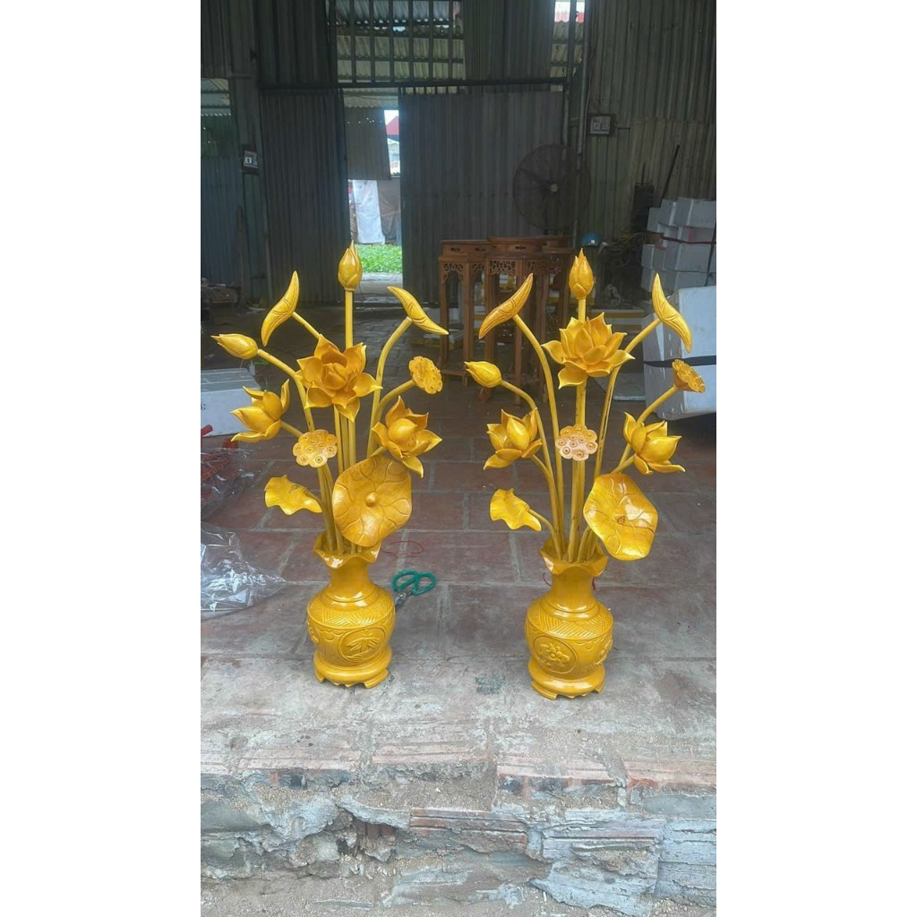 Hoa Sen gỗ mít cao 90cm hàng đẹp