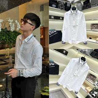 Áo sơ mi trắng nam dài tay CD vải lụa nến bo chun dệt sọc chữ ống tay phối cổ thêu chữ boy phố SM156P