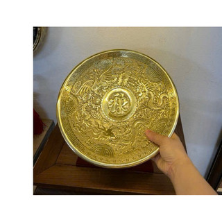 mâm bồng mâm bày ngũ quả bằng đồng chữ Lộc và phúc 30cm