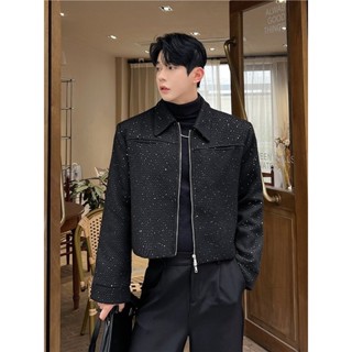 Áo Khoác Dạ Tweed Kim Tuyến Nam Cổ Bẻ Khóa Zip Cao Cấp Phong Cách Thời Trang HQ.