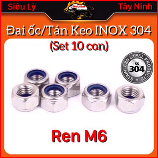Đai ốc - Tán keo inox 304 Ren M6 (có keo chống xoay) - Set 5con hoặc 10con