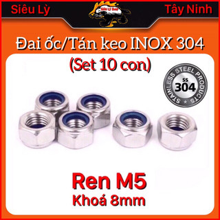 Đai ốc - Tán keo inox 304 Ren M5 (có cao su chống xoay) - Set 5con hoặc 10con