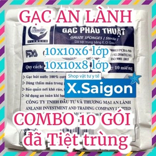 Gạc phẫu thuật, tiệt trùng an lành, combo 10 gói.