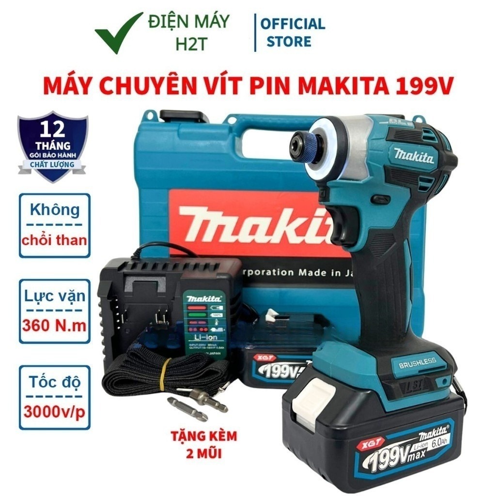 Máy chuyên vít bắn vít KHÔNG CHỔI THAN MKT 199V bắt vít bắn tôn khoan tường mạnh mẽ bảo hành 12 thág