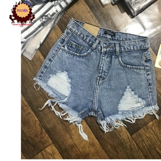 QUẦN SHORT JEAN NỮ XANH NHẠT VÀ XÁM RÁCH 2 BÊN CÀO RÁCH 0MM4