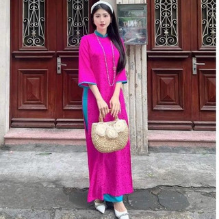 (A390) Mẫu áo dài gấm hồng sen phối cổ nổi bật - Áo Dài Đan Linh