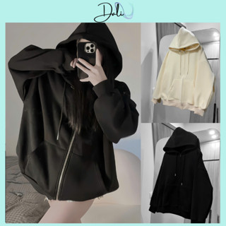Áo Khoác Nỉ Có Mũ Form Rộng Chất Liệu Nỉ Lót Lông Dày, Áo Hoodie Zip Trơn Nam Nữ