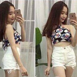 QUẦN SHORT JEAN NỮ ĐEN - TRẮNG RÁCH TRƯỚC 9784