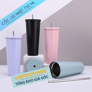  Ly giữ nhiệt 750ml & 500ml Tặng kèm Ống Hút Inox - Cốc giữ nhiệt INOX304   Màu Bạc - Vàng Hồng - Đen   